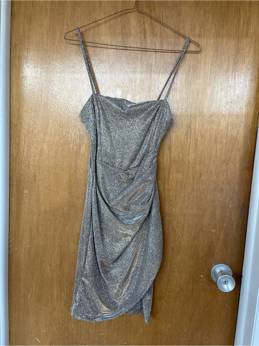 Windsor Sparkly Gold Draped Mini Dress